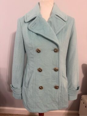 Lands' End Double-Breasted Light Blue Pea Coat